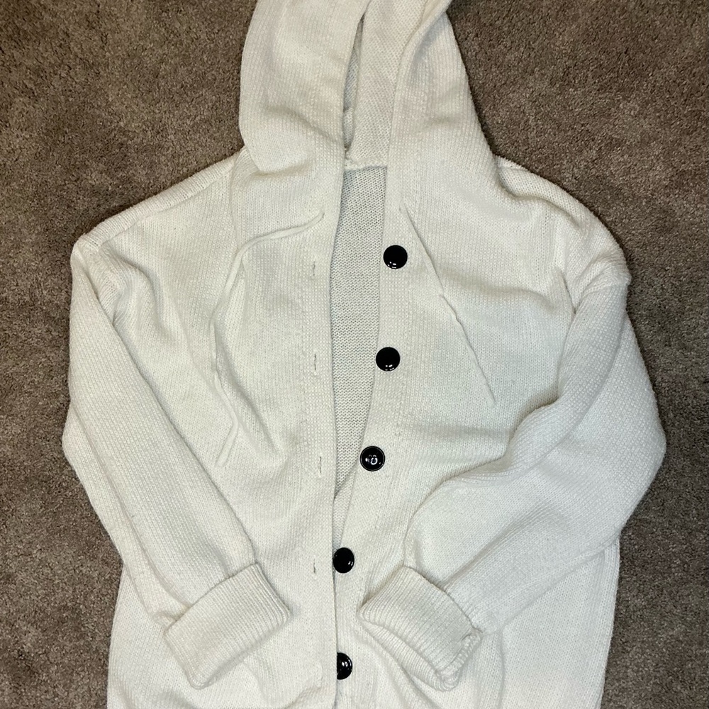 Cozy White Hooded Cardigan with Black Buttons